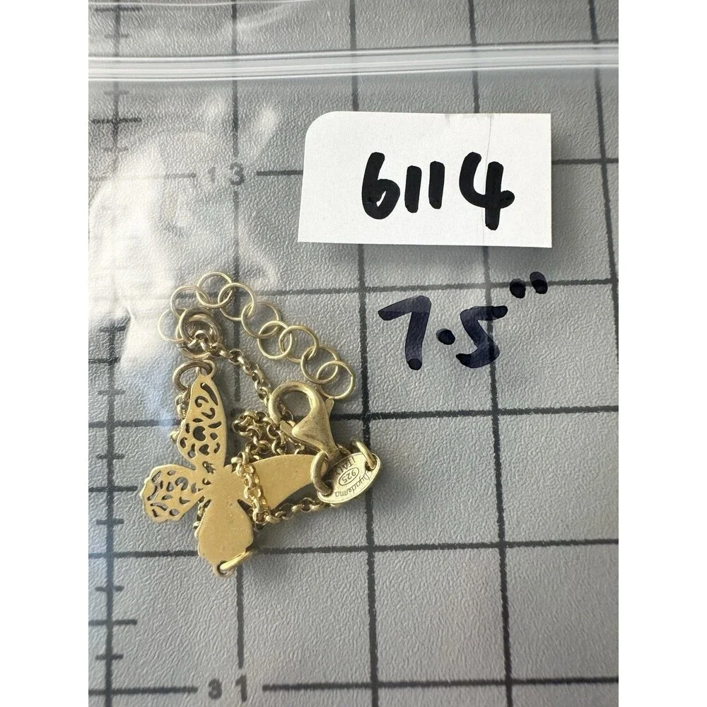 Dyadema Sterling Silver Gold Vermeil Butterfly Charm Bracelet 7.5”